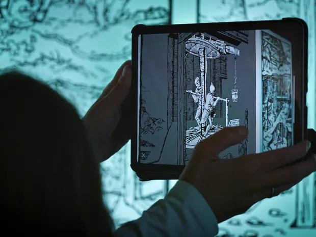 A markerless augmented-reality app for the Gold Mining Exhibition in Jílové u Prahy, anchoring 3D content in the museum on tablets and visitors' own phones.